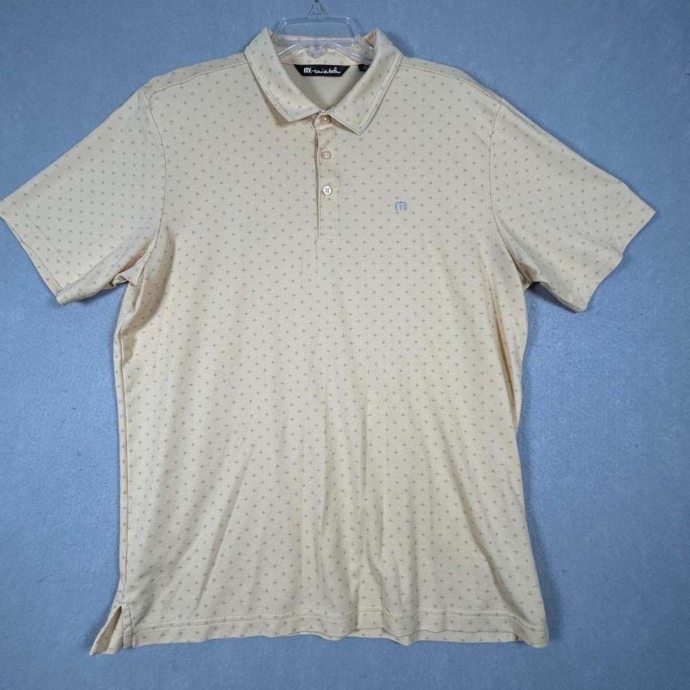 Travis Mathew Polo Shirt Mens XL Yellow Geometric 1MY106 Pima Cotton Blend Golf